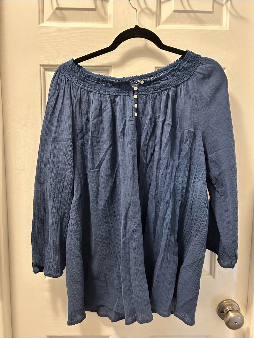 Chaps Indigo Blue Smocked Yoke Tunic Top